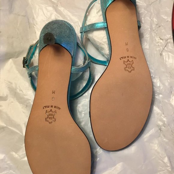 Turquoise Blue Leather Kitten Heel Sling Backs NEW - Picture 3 of 3
